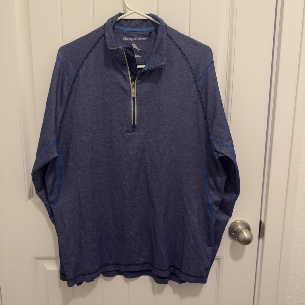 Tommy Bahama Men's 1/4 Zip Casual Pullover Shirt Navy Size Medium‎